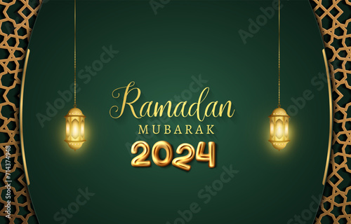 ramadan kareem 2024 banner with green background design