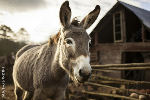 Animals cute mammal grey rural nature brown domesticated pasture farming head portrait donkey © SHOTPRIME STUDIO