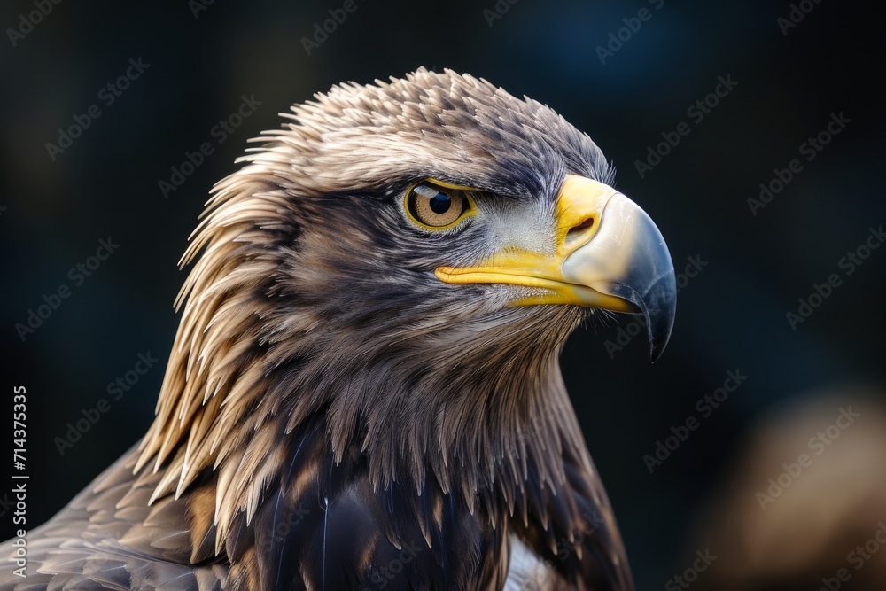 A majestic golden eagle with a powerful beak and piercing gaze stands tall in the wild, showcasing the beauty and strength of the accipitridae family