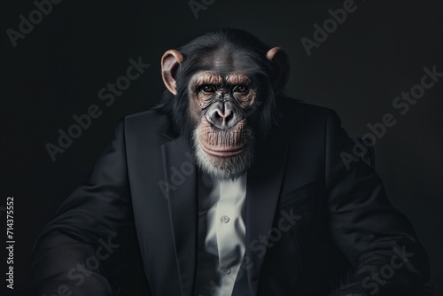 Portrait of a chimpanzee dressed in a formal business suit, 