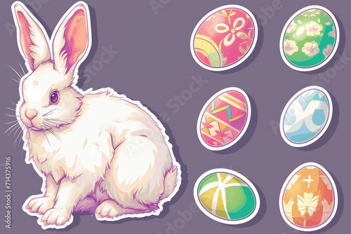 A playful domestic rabbit hops through a field of vibrant  multicolored eggs  spreading joy and whimsy in its wake