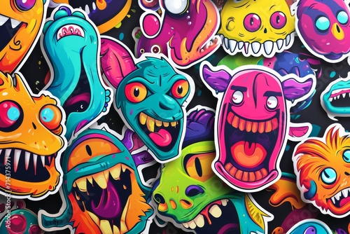 A colorful array of cartoon monsters  their unique designs and whimsical features brought to life through psychedelic art and intricate illustrations  evoking a sense of childlike wonder and imaginat