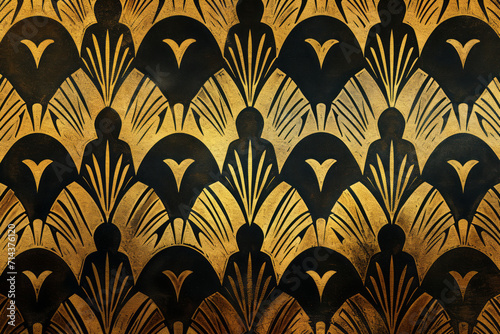 Art Deco Inspired Wallpaper, Elegant Geometric Wallpaper Design, Gold Accents photo