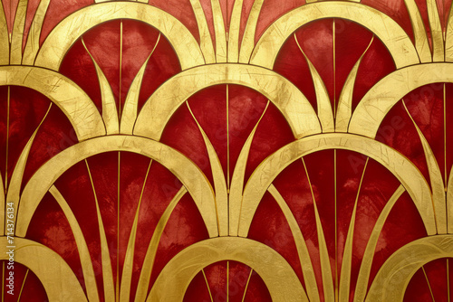 Art Deco Inspired Wallpaper, Elegant Geometric Wallpaper Design, Red and Gold Accents