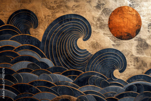 Wave, Art Deco Inspired Wallpaper, Elegant Geometric Wallpaper Design, Gold Accents