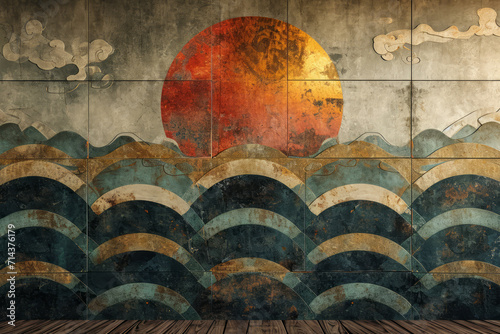 Sun Rise, Art Deco Inspired Wallpaper, Elegant Geometric Wallpaper Design, Gold Accents