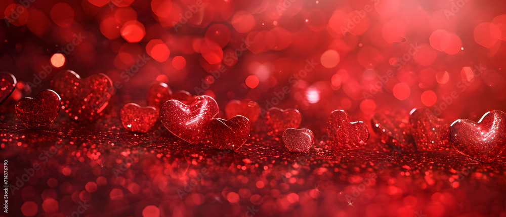 A cascade of glowing red hearts shines through the gentle rain, evoking feelings of warmth and love A cascade of glowing red hearts shines through the gentle rain, evoking feelings of warmth and love