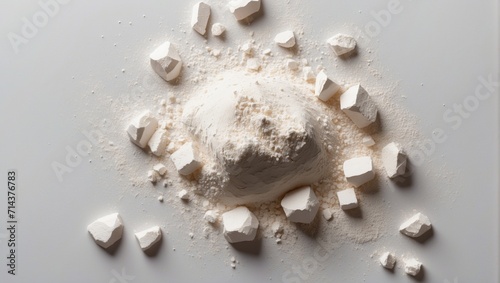 short shot of a mountain of white dust on a flat background photo
