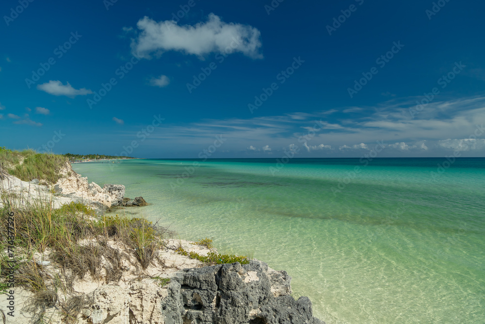 gorgeous inviting landscape view of Cuban beach and ocean on sunny beautiful day