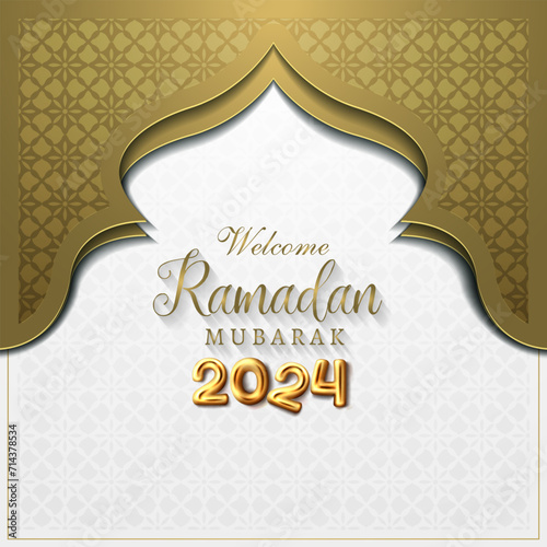 welcome ramadan mubarak 2024 banner with brown and white background design
