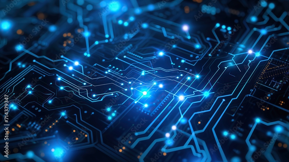 Futuristic digital circuit board technology. lLne color of blue. Dark background. Futuristic digital circuit board technology. lLne color of blue. Dark background.