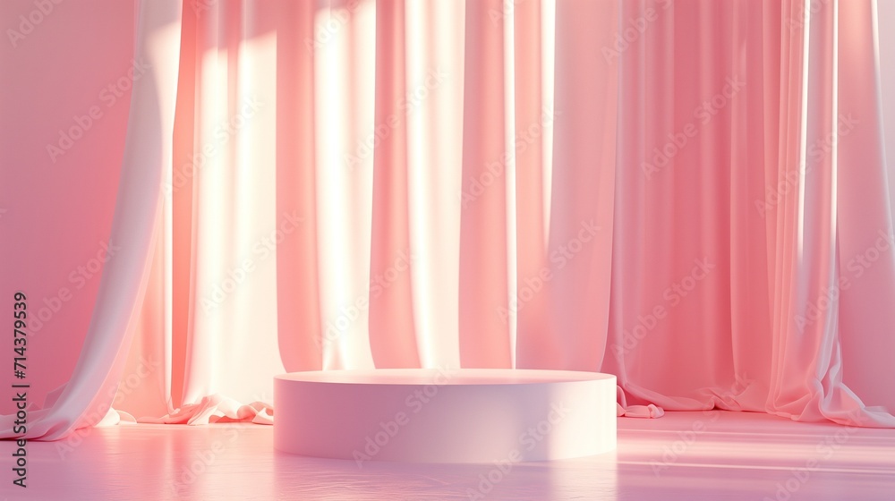 3d podium with curtain background. Colors of pink 3d podium with curtain background. Colors of pink