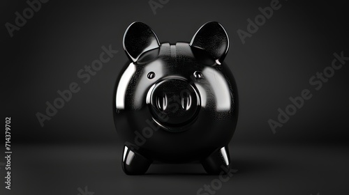 Black ceramic piggy bank. Saving money, investment, financial growth concept. Financial planning for the future. 3D rendering.