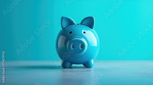 blue piggy piggy bank on a blue background photo
