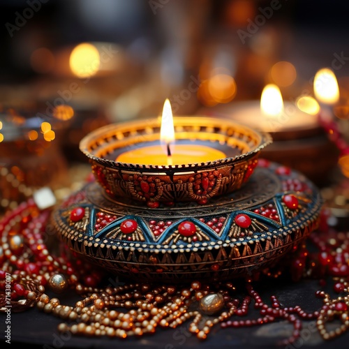 festival of lights lit candle, happy diwali, Celebrations, orange and redish background © CREATIVE STOCK
