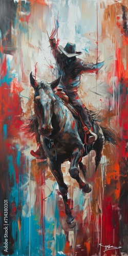 Cowboy Riding Horse Painting - Western Artwork Depicting a Mounted Cowboy on a Beautiful Horse