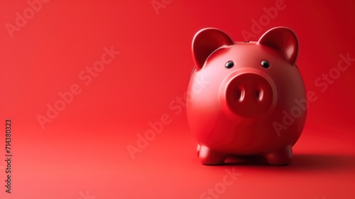 A red piggy Bank stands on a bright red background with a shadow. Horizontal photography photo