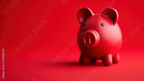 A red piggy Bank stands on a bright red background with a shadow. Horizontal photography photo
