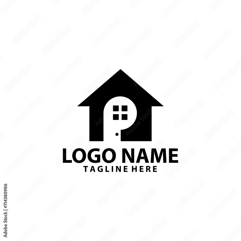 initial P inside home property simple logo design vector