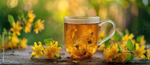 Herbal tea with St. John's wort flowers.
