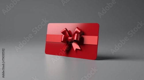 Blank red gift card with red ribbon bow isolated on ground Ai Generative