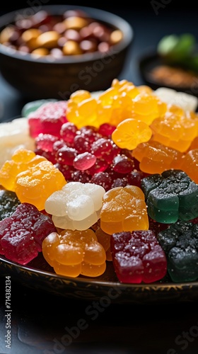 indian sweets in a plate includes gulab jamun, rasgulla, kaju katli, morichoor or bundi laddu, gujiya or karanji photo