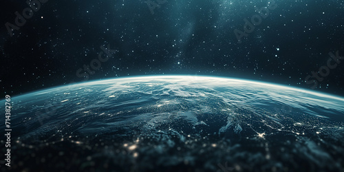 Fototapeta Naklejka Na Ścianę i Meble -  Space and planet earth. Earth's horizon with city lights from space against a starry sky.