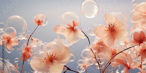 Delicate air bubbles in a floral composition