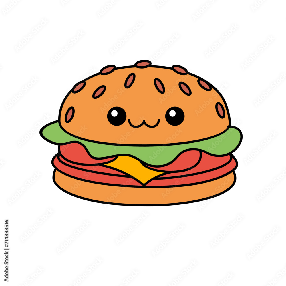 hamburger kawaii cute character Hand drawn coloring book illustration design hamburger kawaii cute character Hand drawn coloring book illustration design