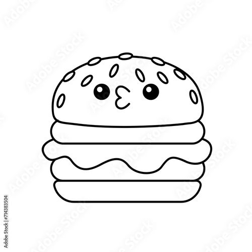 hamburger kawaii cute character Hand drawn coloring book illustration design
