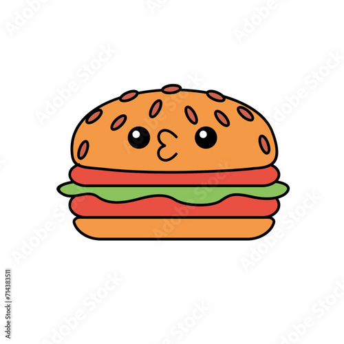hamburger kawaii cute character Hand drawn coloring book illustration design