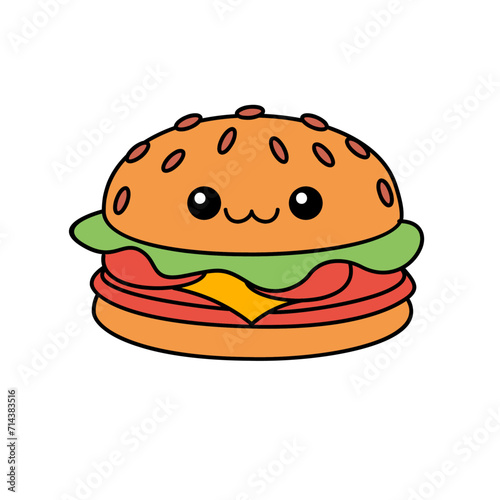 hamburger kawaii cute character Hand drawn coloring book illustration design