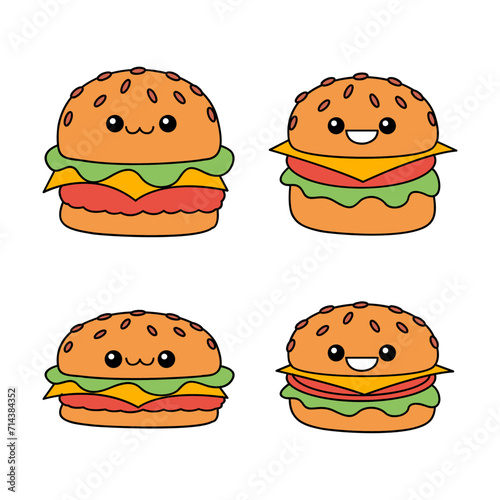 hamburger kawaii cute character Hand drawn coloring book illustration design