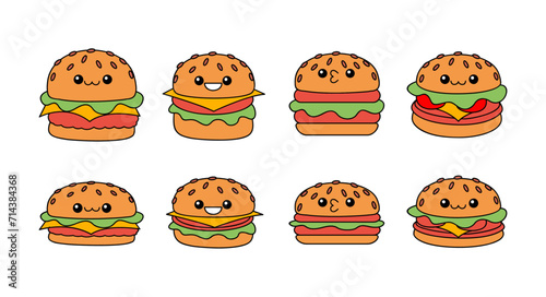 hamburger kawaii cute character Hand drawn coloring book illustration design