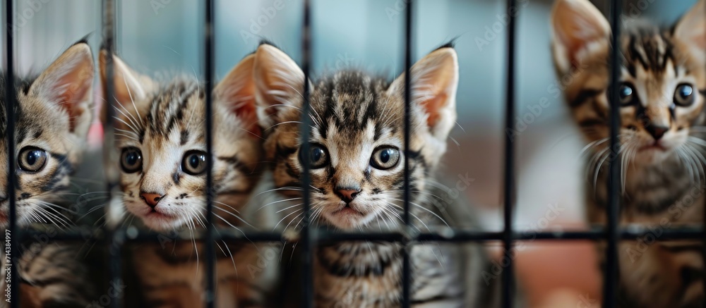 Kittens confined in a shelter. Cats at a clinic.