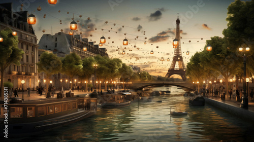 Seine River with Eiffel Tower during Sunset