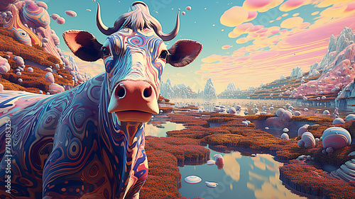 cow with natureal view AI Generative Art photo
