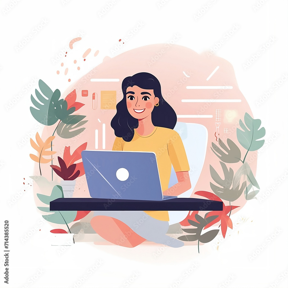 Cheerful young woman freelancer working online Cheerful young woman freelancer working online