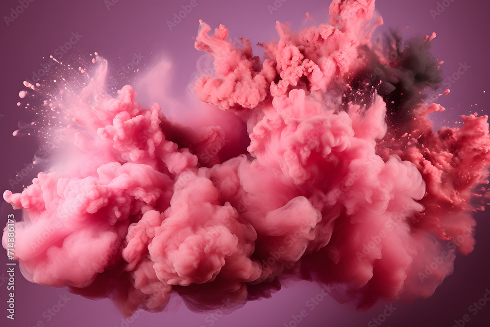 Explosion of Pink Dust in the Air. Scattering Pink Substance