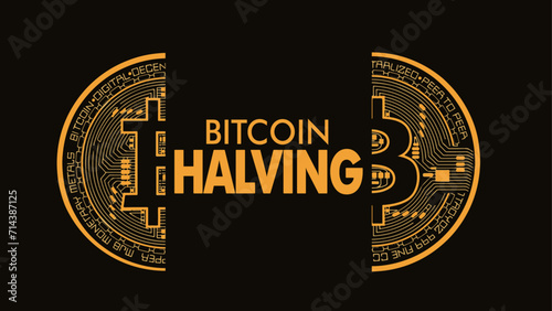 bitcoin halving banner, btc halving 2024, bitcoin cut in half © haris