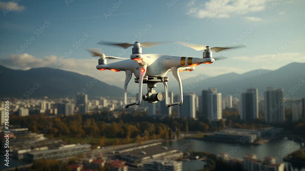 Drone Flying Over a City