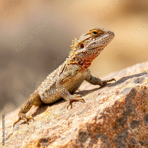 Sunbathing Lizard on a Rock - Desert Panoramic Perspectives