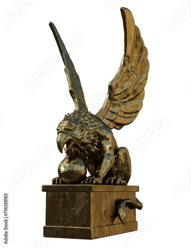 3d render golden Griffin Gryphon Mythological Beast, statue