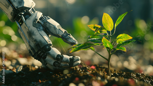 Robot Touching Nature, Technology - Nature