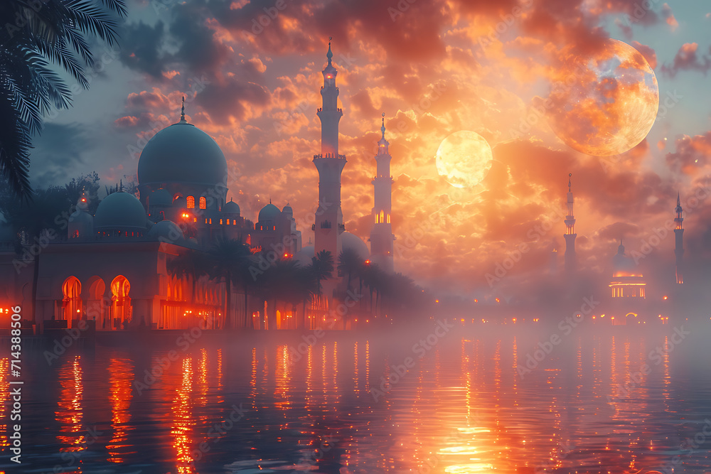 Fototapeta premium Ramadan kareem with mosque in the background 
