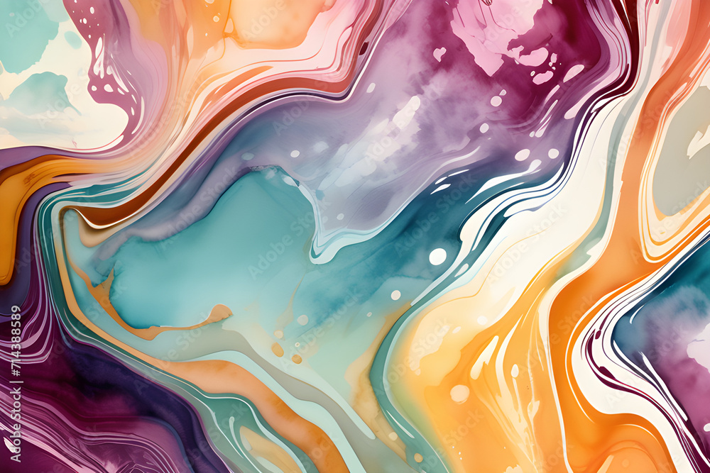 Closeup of abstract watercolor paint background texture with liquid fluid marbled paper texture banner texture. Generative AI (생성형 AI)