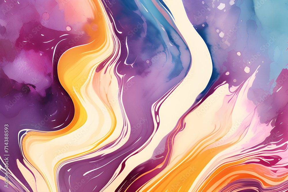 Closeup of abstract watercolor paint background texture with liquid fluid marbled paper texture banner texture. Generative AI (생성형 AI) Closeup of abstract watercolor paint background texture with liquid fluid marbled paper texture banner texture. Generative AI (생성형 AI)