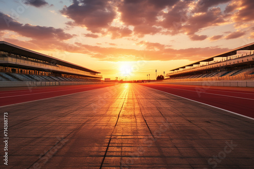 Empty race track with beautiful sky at sunset