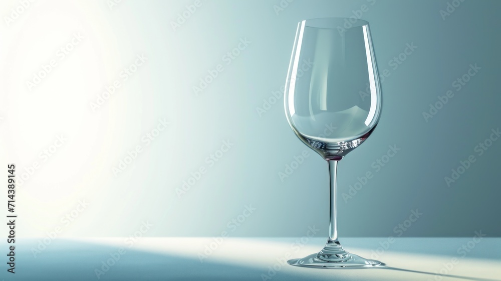 Obraz premium a wine glass sitting on a table with a light reflecting off the side of the glass and a shadow of the glass on the table top of the wine glass.