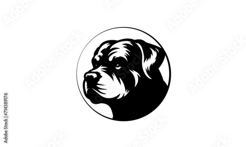 decent rottweiler face mascot logo, black and white rottweiler face in circle logo, rottweiler silhouettes or vector